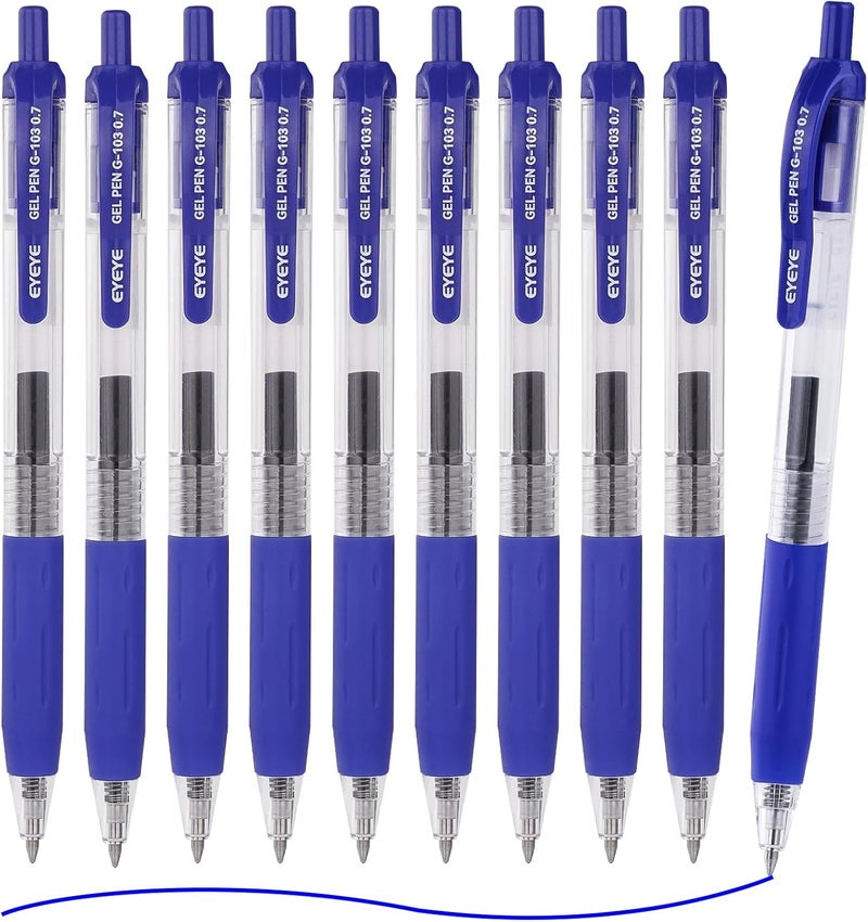 آي آي أقلام جيل EYEYE G-103 القابلة للسحب 0.7 مم، عبوة من 10 أقلام حبر جاف متوسطة الرأس 0.7 مم حبر أزرق سريع الجفاف، قلم رأس دقيق أقلام كتابة سلسة للمكتب مستلزمات مدرسية - Image 1