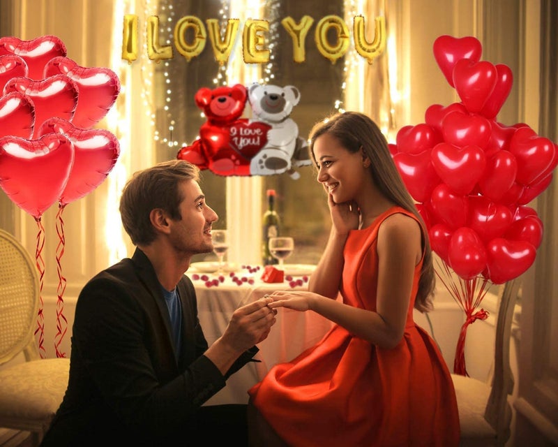 Lazybeee Valentines Balloons, Includes "I LOVE YOU" Balloon Cardstock, Teddy Bear Balloon, 32 Heart Balloons, Romantic Decorations Special Night, Valentine decoration - Image 2