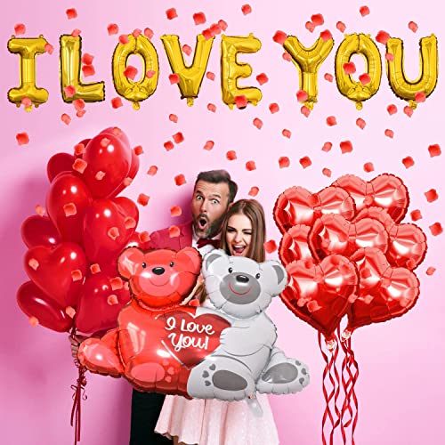Lazybeee Valentines Balloons, Includes "I LOVE YOU" Balloon Cardstock, Teddy Bear Balloon, 32 Heart Balloons, Romantic Decorations Special Night, Valentine decoration - Image 5