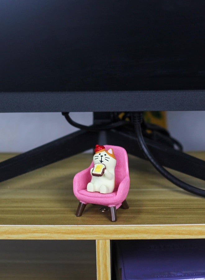 Mevodeata Cute Mini Cat Eating Toast Bread Figurine with Small Sofa Resin Cat Figure for Office Home Decor - Cute Cat Gift for Cat Lovers (Pink Sofa) - Image 5