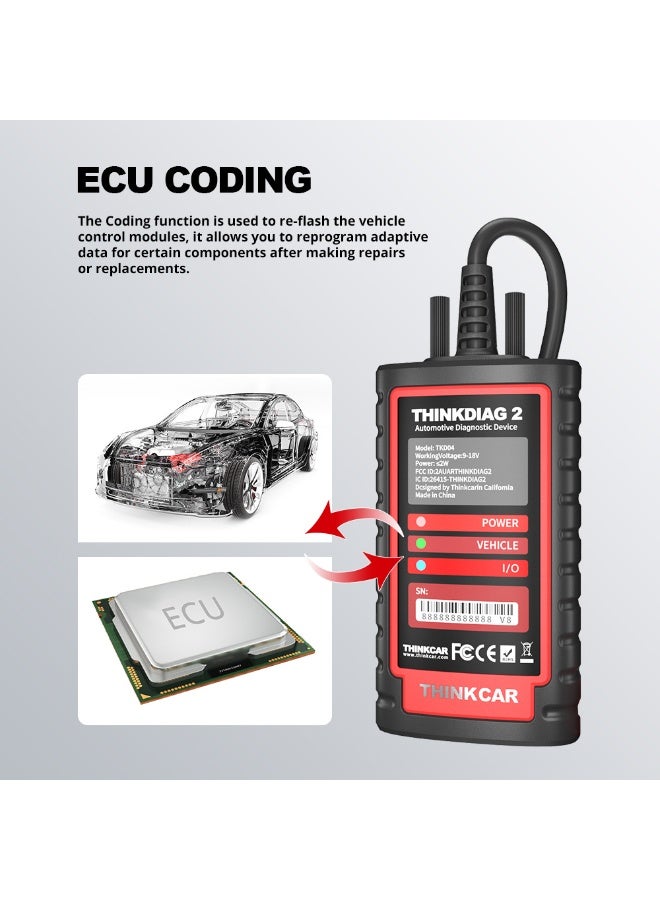 Thinkdiag2 Bidirectional OBD2 Diagnostic Scanner for All Systems for iOS and Android, Bluetooth 5.0 with CAN FD Protocol, AutoVIN, Active Test, Over 15 Reset Functions, ECU Coding