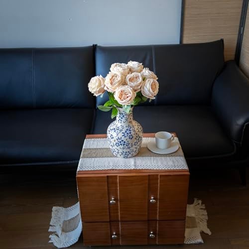 DUYONE Fake Flowers for Decoration Home Decor Real Touch Artificial Flowers Austin Rose Peony Latex Fake Flower Living Room Decoration Vivid Pink Roses Peonies (Champagne 4pcs) - Image 4