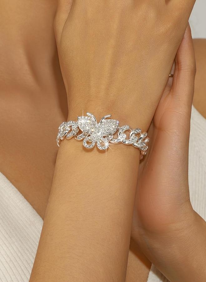 Take Two Silver Butterfly Cuban Chain Bracelet - Image 1