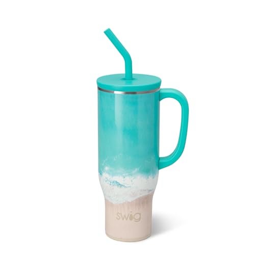 Swig Life 30oz Mega Mug 30oz Tumbler with Handle and Straw Large Insulated Tumblers Cup Holder Friendly Travel Mug Stainless Steel 30 oz Tumbler Reusable Insulated Water Bottle High Tide - Image 1