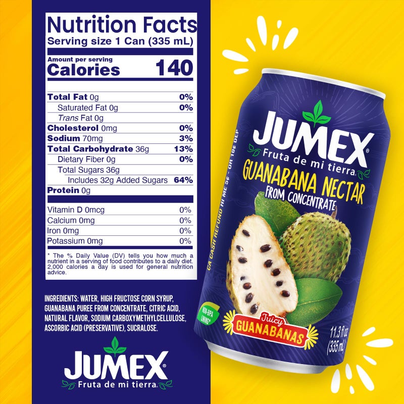 عصير جومكس من فاكهة السورسيوب - مصنوع من هريس فاكهة الجوانابانا - مركز عصير الجوانابانا لخلط عصائر الفواكه الاستوائية، خلطات الكوكتيل ومشروبات الأطفال - 11.3 أونصة، عبوات مشروبات معلبة عدد 24 - Image 2