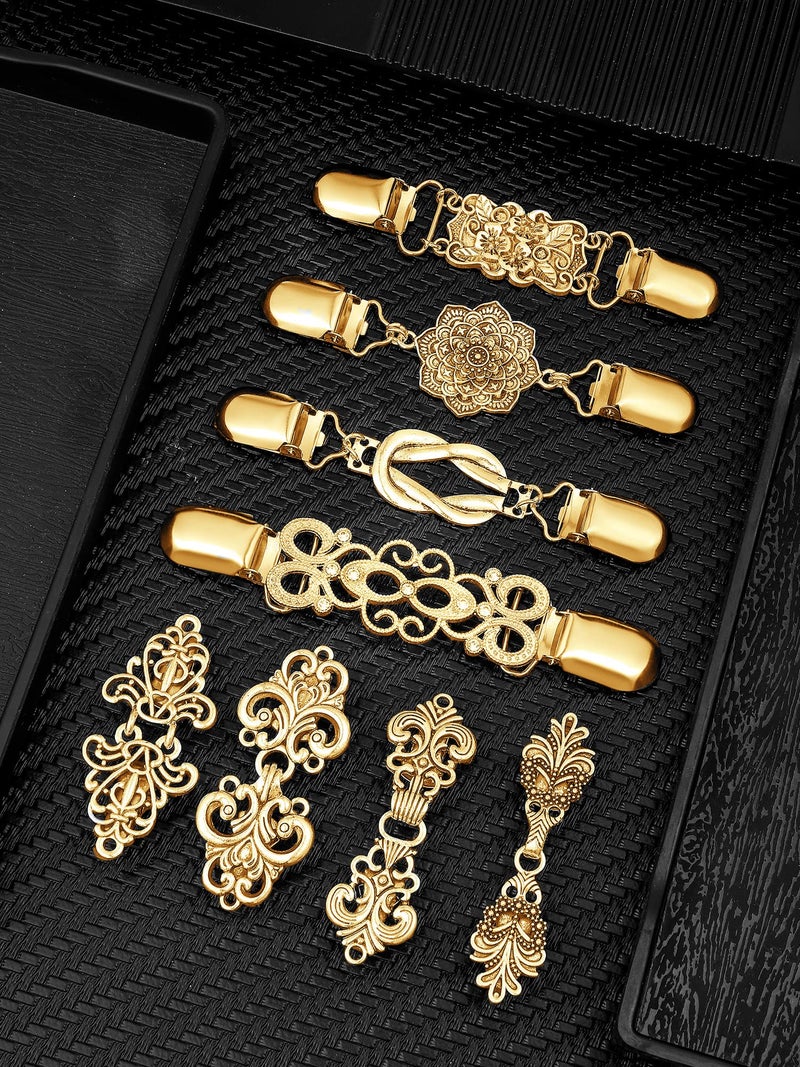 Juinte 8 Pcs Vintage Sweater Cinch Clips to Tighten Dress Pant Waist Retro Shirt Shawl Cardigan Collar Brooch Clips for Women(Gold) - Image 5