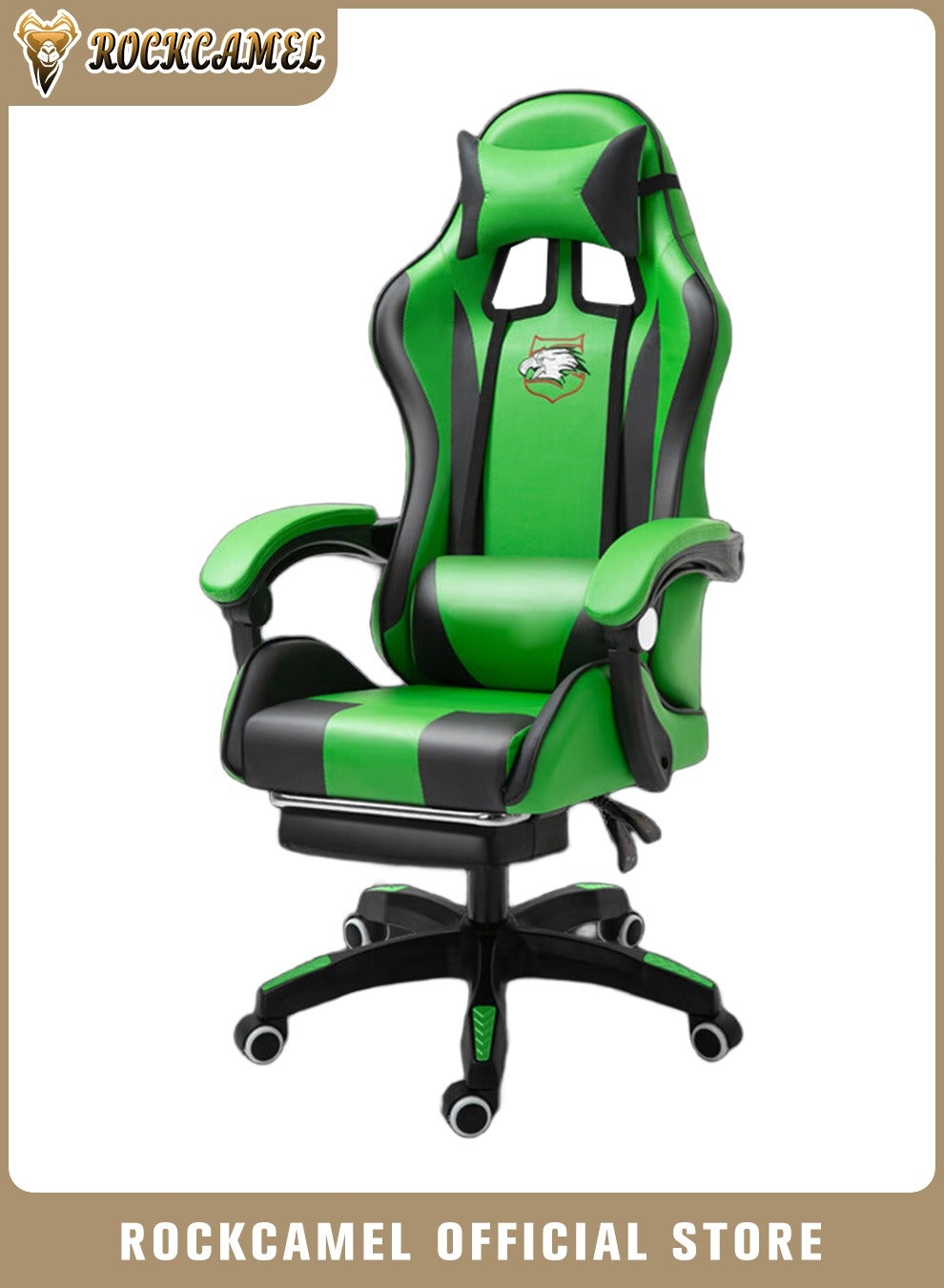 Gaming Chair Computer Chair And Office Chair With Retractable Footrest, PU Leather, Ergonomic Design With Lumbar And Neck Support, Height And Backrest Adjustment, Silent Casters, Suitable For Home or Office and Esports