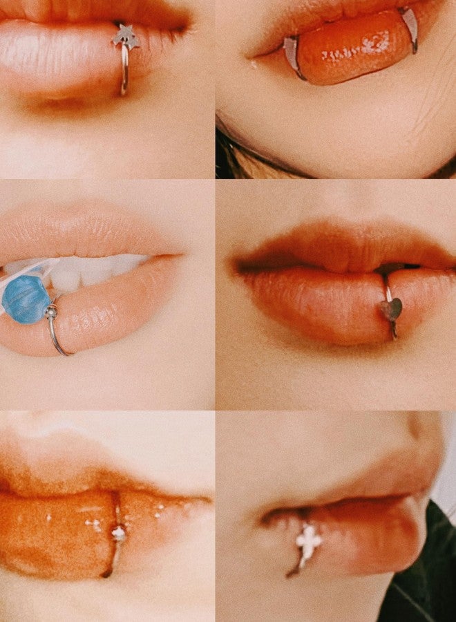 TKWXE Fake Lip Piercing Faux Lip Ring Cuffs Clip on Faux Snake Bites Hoops Non Piercings Jewelry Vampire Teeth Fangs - Image 2
