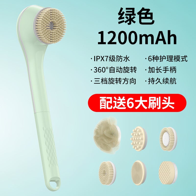إسكدنيا New Cross-border Electric Massage Long Handle Multifunctional Bath Brush Rubbing Artifact Lazy Back Rubbing Waterproof Massage Brush Instrument Green