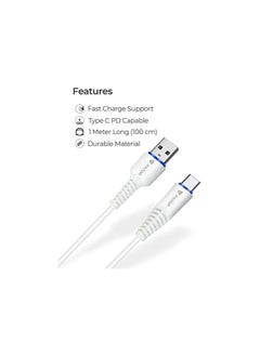 Raegr RapidLine USB Type-A to Type-C Cable, (1M/3.3ft) | Upto 20W PD Fast Charging 2.4A | Compatible with Galaxy S24/S23/S22 series, Note 20/10 Series, Pixel 8/7 Series, iPad Pro etc - White  - Image 3