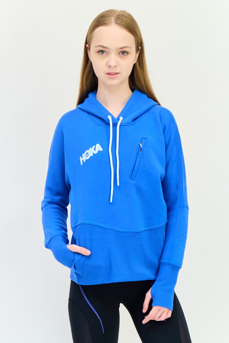 Hoka Women Sportswear Fit Long Sleeves Outdoor Hoodie, Blue  - Image 1