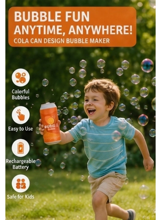 Rechargeable Bubble Maker Toy for Kids – Cola Can Design Automatic Bubble Machine with USB Charging – Fun Bubble Blower for Parties, Outdoor Play & Birthday Gift - Image 1