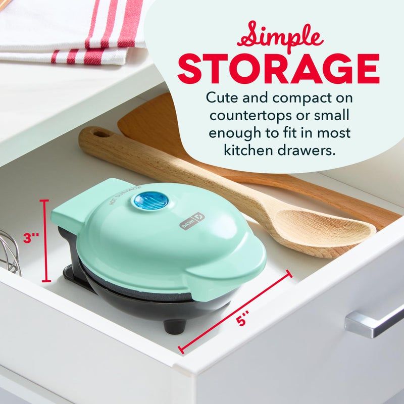 Dash Mini Waffle Maker- Compact Electric Iron for Creative Homemade Treats - Nonstick Surface - Easy-to-Clean - Perfect for Kids & Families - Aqua - Image 4