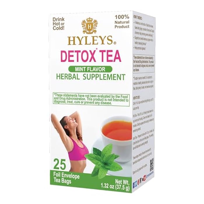 Hyleys Detox Tea for Cleanse - Green Tea with Mint, Ginger & Fennel - Supports Digestion & Detox - 25 Tea Bags (1 Pack) - Image 4