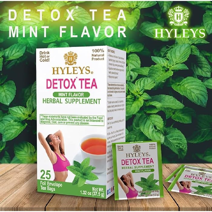 Hyleys Detox Tea for Cleanse - Green Tea with Mint, Ginger & Fennel - Supports Digestion & Detox - 25 Tea Bags (1 Pack) - Image 3