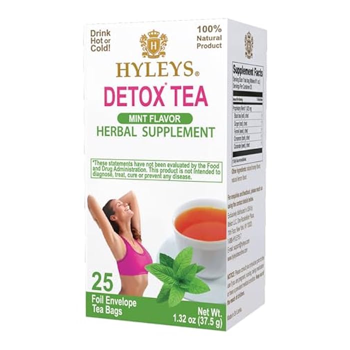 Hyleys Detox Tea for Cleanse - Green Tea with Mint, Ginger & Fennel - Supports Digestion & Detox - 25 Tea Bags (1 Pack) - Image 1