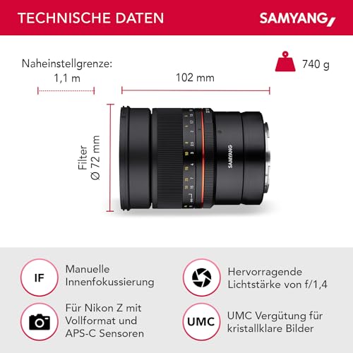 Samyang MF 85mm F1.4 Telephoto Lens for Z Mount Mirrorless Camera - Black - Image 3