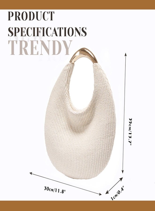 PHILOMENA Straw Bag for Women Crescent Bag, Boho Chic Summer Beach Braided Tote Purse Lightweight & Stylish Top Handle Handbag (Beige) - Image 4