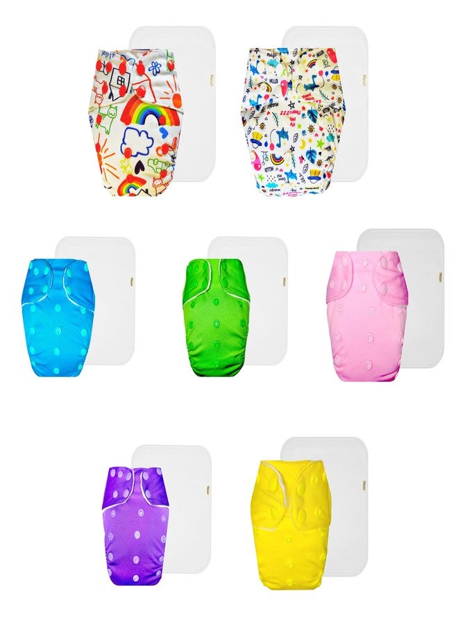 Dumbledo Premium Cloth Diaper with Cotton Insert (Pack of 7) | Soft & Gentle | 6-Layer Absorbent Pad | Travel Friendly | Ideal for Toddlers | 3 Months - 3 Years | Unisex Baby - Image 1