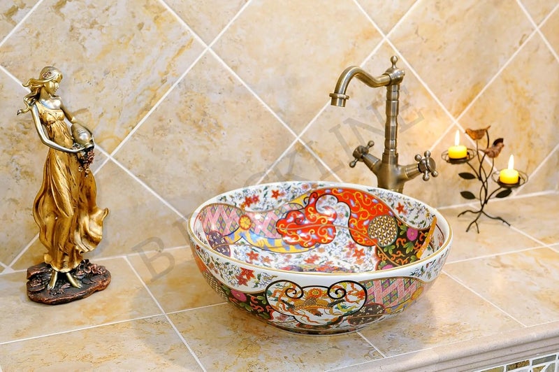 B BACKLINE حوض غسيل سيراميك مغربي من B Backline مع سطح طاولة للحوض في الحمام 41 × 41 × 14 سم - Image 2