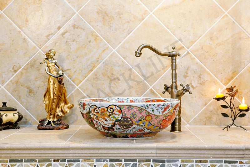 B BACKLINE حوض غسيل سيراميك مغربي من B Backline مع سطح طاولة للحوض في الحمام 41 × 41 × 14 سم - Image 3