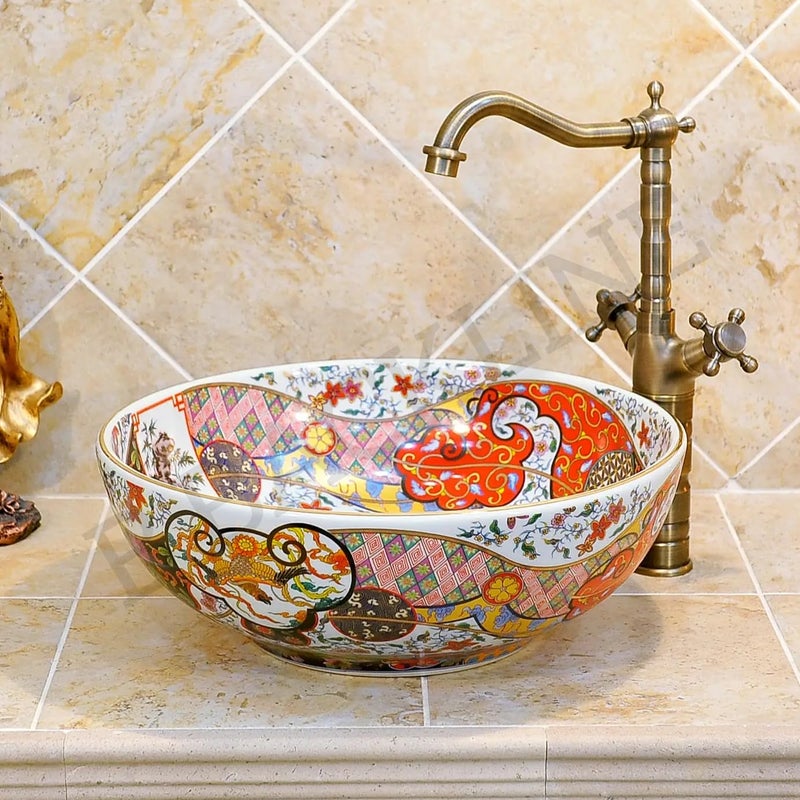 B BACKLINE حوض غسيل سيراميك مغربي من B Backline مع سطح طاولة للحوض في الحمام 41 × 41 × 14 سم - Image 1