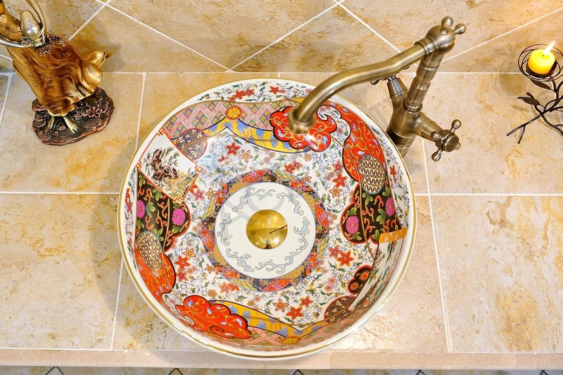 B BACKLINE حوض غسيل سيراميك مغربي من B Backline مع سطح طاولة للحوض في الحمام 41 × 41 × 14 سم - Image 4