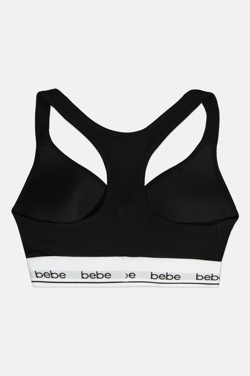 Women Padded Brand Logo Racer Back Bralette, Black