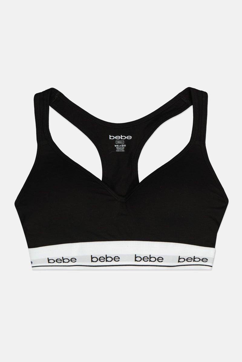 Women Padded Brand Logo Racer Back Bralette, Black