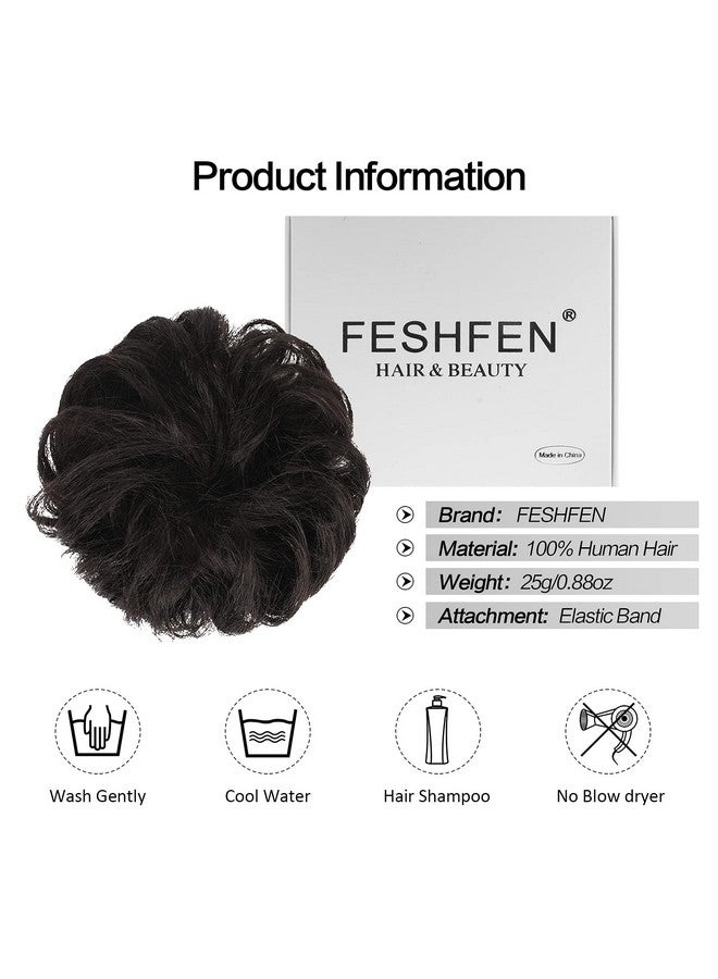 فيشبن ربطات شعر بشري 100% من FESHFEN (لون أسود طبيعي 1B) وصلات شعر مجعدة فوضوية على شكل كعكة شعر زفاف للنساء والأطفال تسريحات شعر مرفوعة على شكل كعكة دونات - Image 5