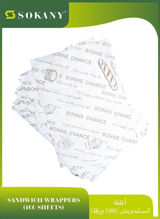 sokany 100 Premium Greaseproof Sheets, Deli Paper for Food Wrapping, Eco-Friendly Oilproof Baking Sheets for Burgers, Sandwiches, Cookies and BBQ (Food Grade)  - Image 1