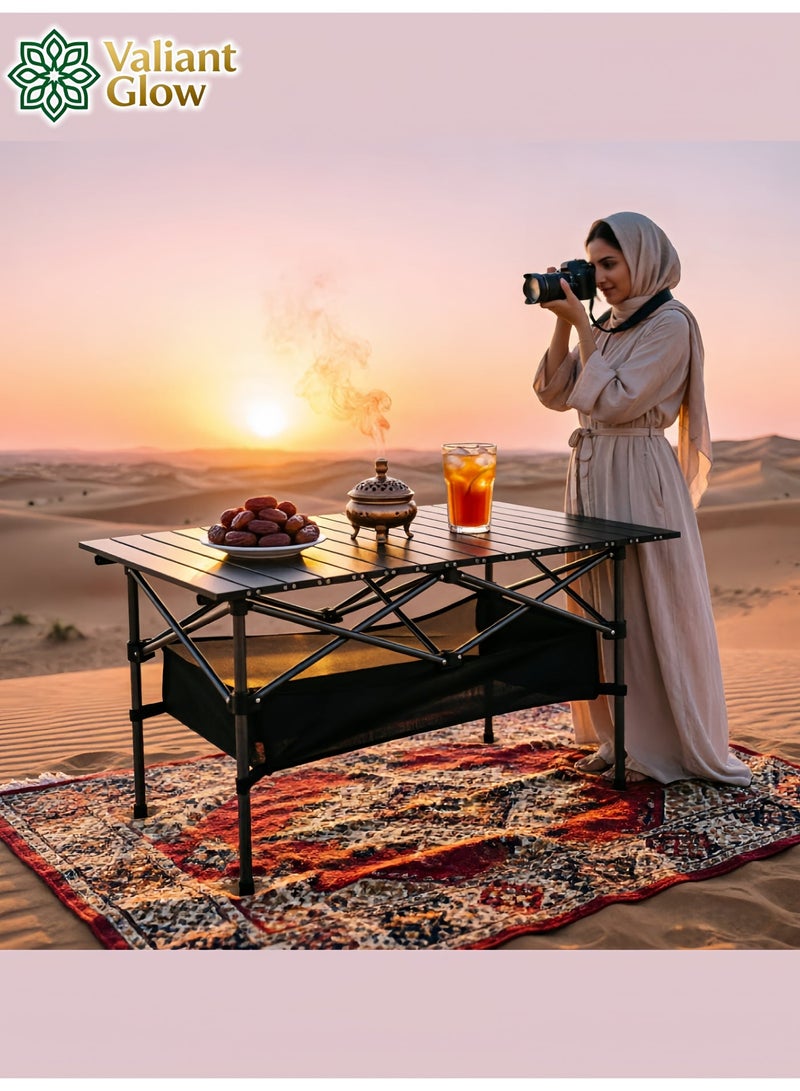 توهج شجاع طاولة تخييم خارجية قابلة للطي (خفيفة الوزن) 95 سم | طاولة قابلة للطي مع حقيبة تخزين مقاومة للماء، حقيبة تخزين كبيرة السعة وحقيبة حمل | طاولة نزهة خارجية قابلة للطي/طاولة ظهر | طاولة لف خفيفة الوزن وقابلة للحمل مصنوعة من سبائك الألومنيوم - Image 1