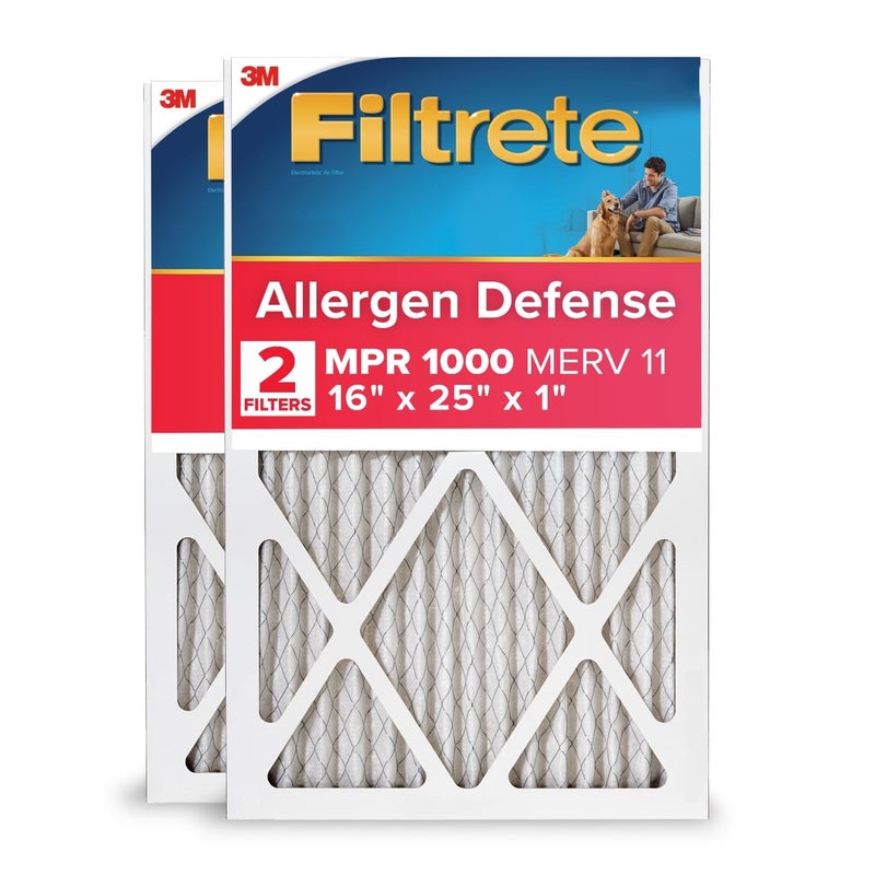 Filtrete 16x25x1 AC Furnace Air Filter, MERV 11, MPR 1000, Micro Allergen Defense, 3-Month Pleated 1-Inch Electrostatic Air Cleaning Filter, 2 Pack (Actual Size 15.719 x 24.72 x 0.84 in) - Image 1