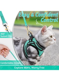 Rabbitgoo Cat Harness and Leash Set for Walking Escape Proof, Adjustable Soft Kittens Vest with Reflective Strip for Cats, Comfortable Outdoor Vest,Green,S  - Image 4