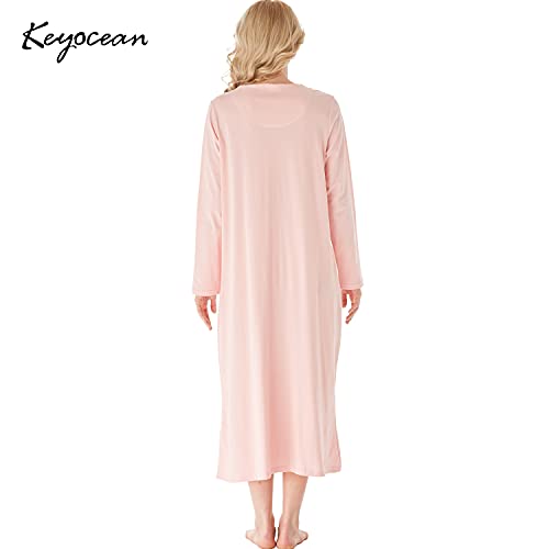 Keyocean Women Nightgowns, Soft Cotton Comfy Lightweight Long Sleeve Ladies Nightdress, Peach Color, Small (S) - Image 2
