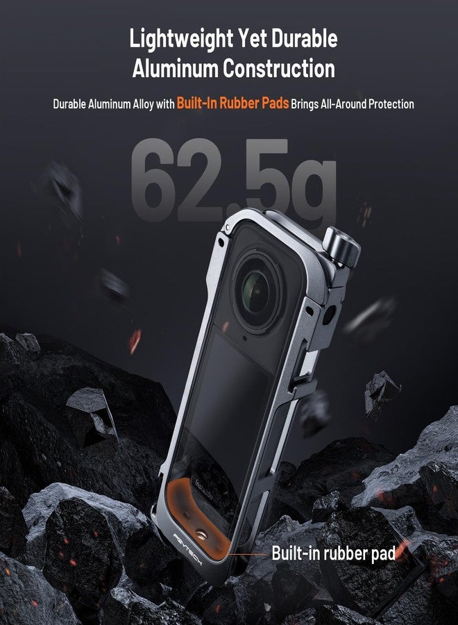 PGYTECH Camera Cage for Insta360 X5, Durable Aluminum Alloy Protective Case with Quick Release Knob, Built-in Cold Shoe Mounts and 1/4" Threads, Silicone Lens Cover Action Camera Frame - Image 5