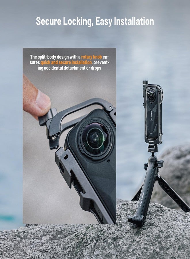 PGYTECH Camera Cage for Insta360 X5, Durable Aluminum Alloy Protective Case with Quick Release Knob, Built-in Cold Shoe Mounts and 1/4" Threads, Silicone Lens Cover Action Camera Frame - Image 3