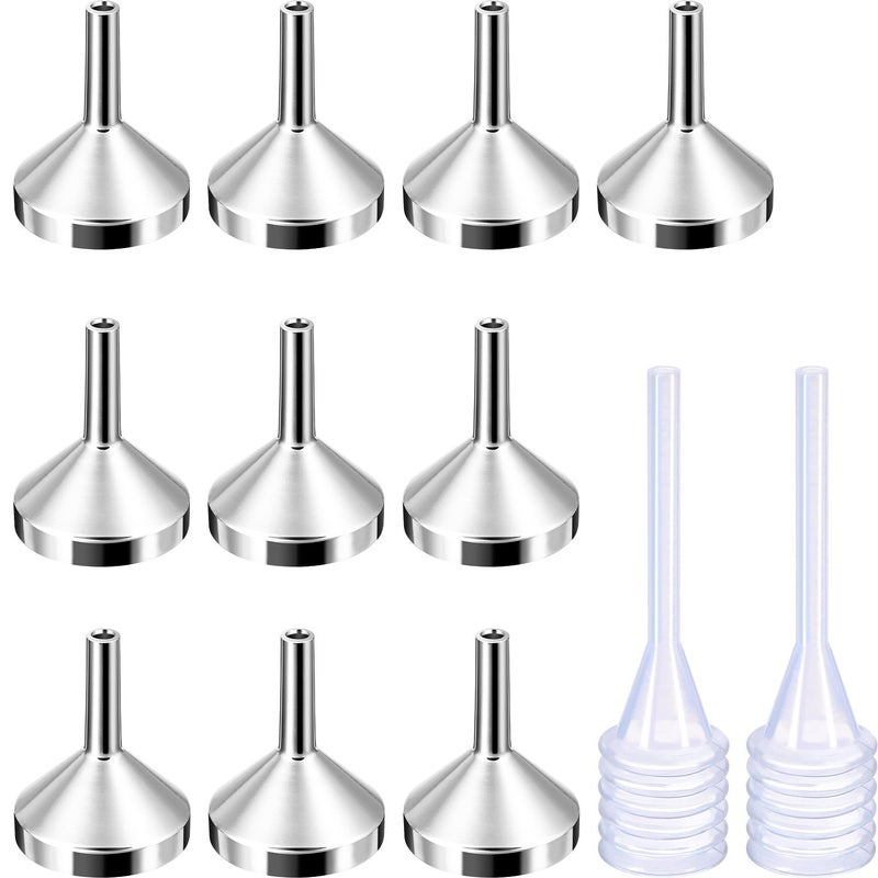 10 Pack Small Metal Funnels with 2 Pack Mini Pipette for Filling Small Mini Bottles or Containers Atomizers Perfume Liquid Silver