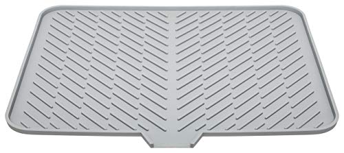 Luxet Silicone Dish Drying Mat with Built-in Drain Lip - Hygienic Drying Pad - Sturdy Compact Easy to Clean Tray Protects Surfaces Prevents Water Build Up - 23 X 17 (Grey) - Image 1