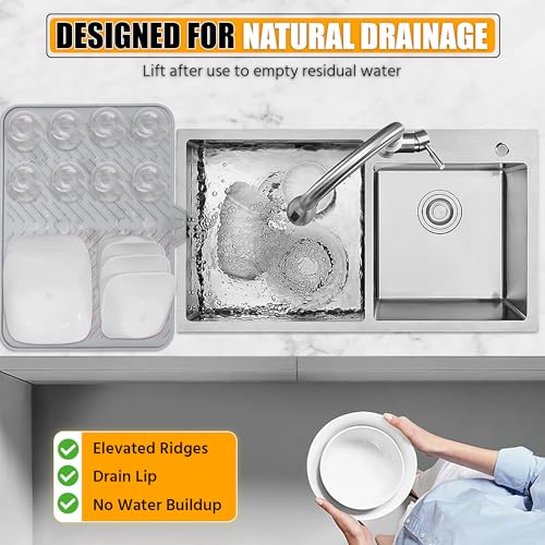 Luxet Silicone Dish Drying Mat with Built-in Drain Lip - Hygienic Drying Pad - Sturdy Compact Easy to Clean Tray Protects Surfaces Prevents Water Build Up - 23 X 17 (Grey) - Image 5