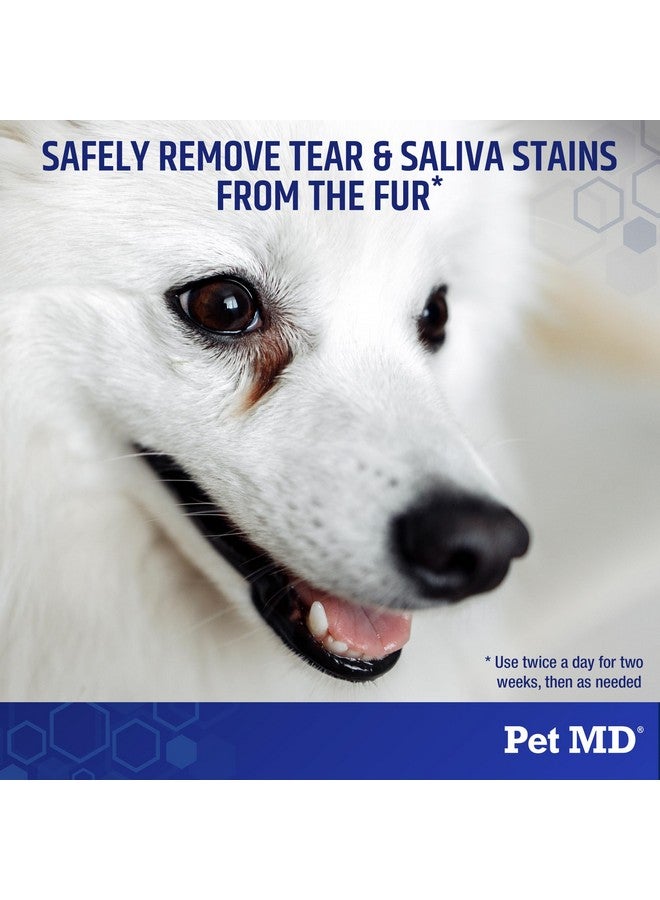 بيت إم دي مناديل إزالة بقع الدموع من Pet MD للكلاب - مناديل لإزالة الإفرازات والقشور من عيون القطط والكلاب - مناديل لإزالة بقع الدموع من عيون الحيوانات الأليفة للكلاب - 60 قطعة - Image 2