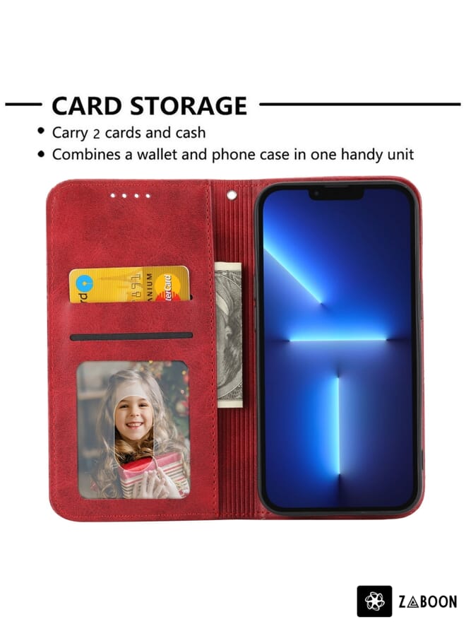 Zaboon Protective Case For Realme C35 Cubic Grid Calf Texture Magnetic Closure Leather - Image 3