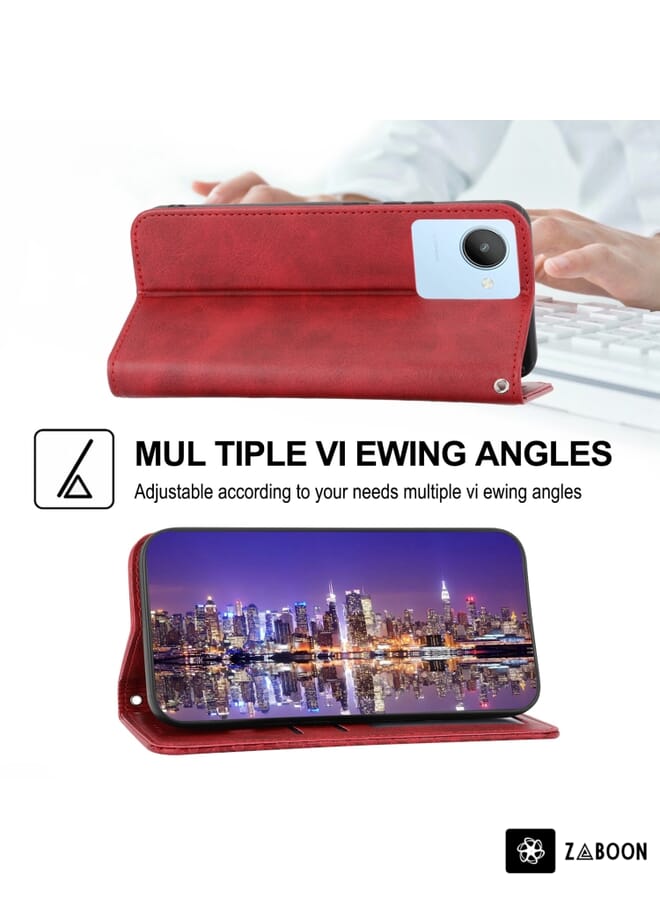 Zaboon Protective Case For Realme C35 Cubic Grid Calf Texture Magnetic Closure Leather - Image 4