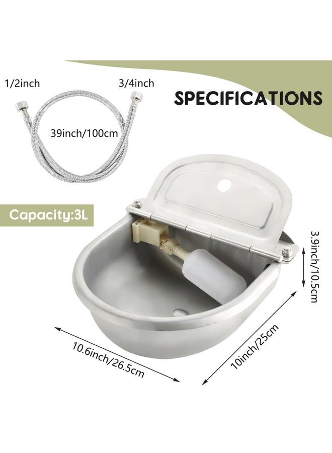NATGAI Automatic Waterer Bowl with Float Valve and Braided Hose | Stainless Steel Stock Waterer Horse Cattle Goat Sheep Dog Waterer for Livestock Dog Goat Pig Waterer (Without Drainage Hole) - Image 2
