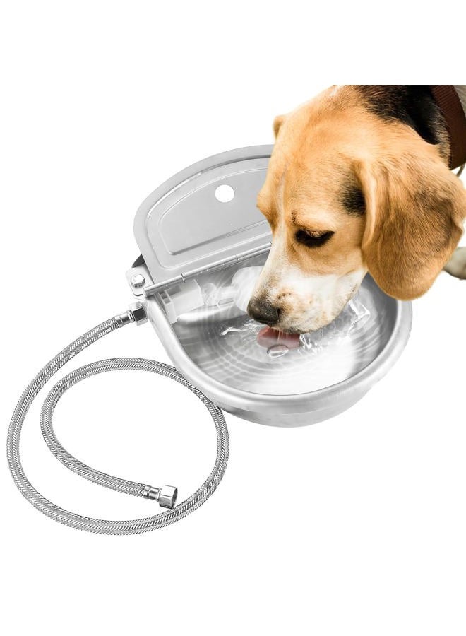 NATGAI Automatic Waterer Bowl with Float Valve and Braided Hose | Stainless Steel Stock Waterer Horse Cattle Goat Sheep Dog Waterer for Livestock Dog Goat Pig Waterer (Without Drainage Hole) - Image 1