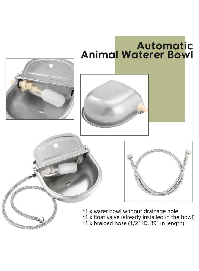 NATGAI Automatic Waterer Bowl with Float Valve and Braided Hose | Stainless Steel Stock Waterer Horse Cattle Goat Sheep Dog Waterer for Livestock Dog Goat Pig Waterer (Without Drainage Hole) - Image 3