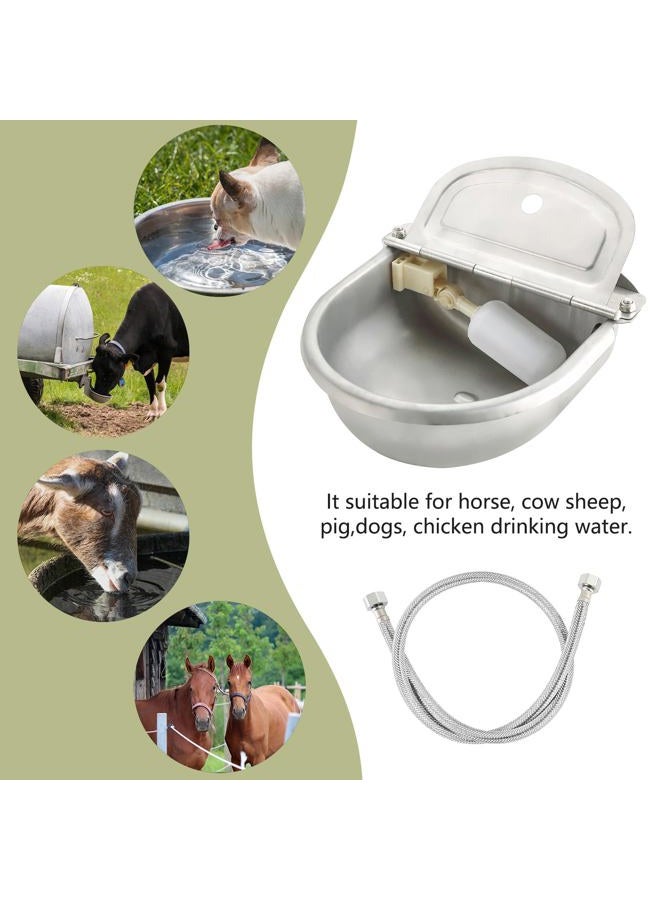 NATGAI Automatic Waterer Bowl with Float Valve and Braided Hose | Stainless Steel Stock Waterer Horse Cattle Goat Sheep Dog Waterer for Livestock Dog Goat Pig Waterer (Without Drainage Hole) - Image 5