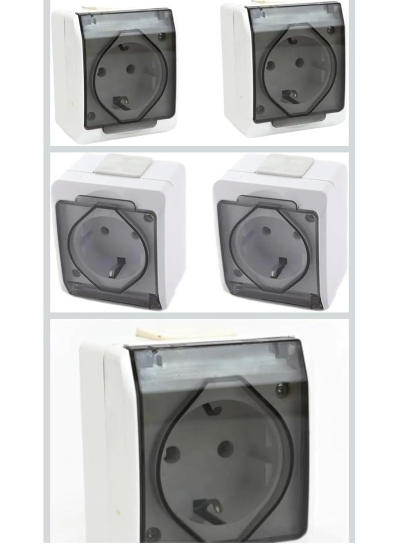 Wall-mounted socket with a transparent protective cover, capable of handling 16 amps, 220 volts (5 pieces)