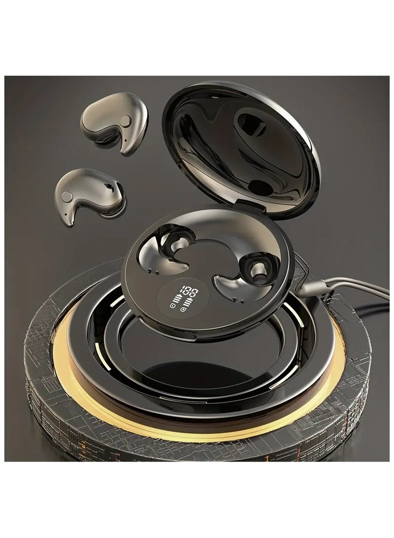 سماعات أذن لاسلكية غير مرئية تعمل بتقنية البلوتوث مع علبة شحن، مجموعة شرائح سوداء V5.3 - Image 1