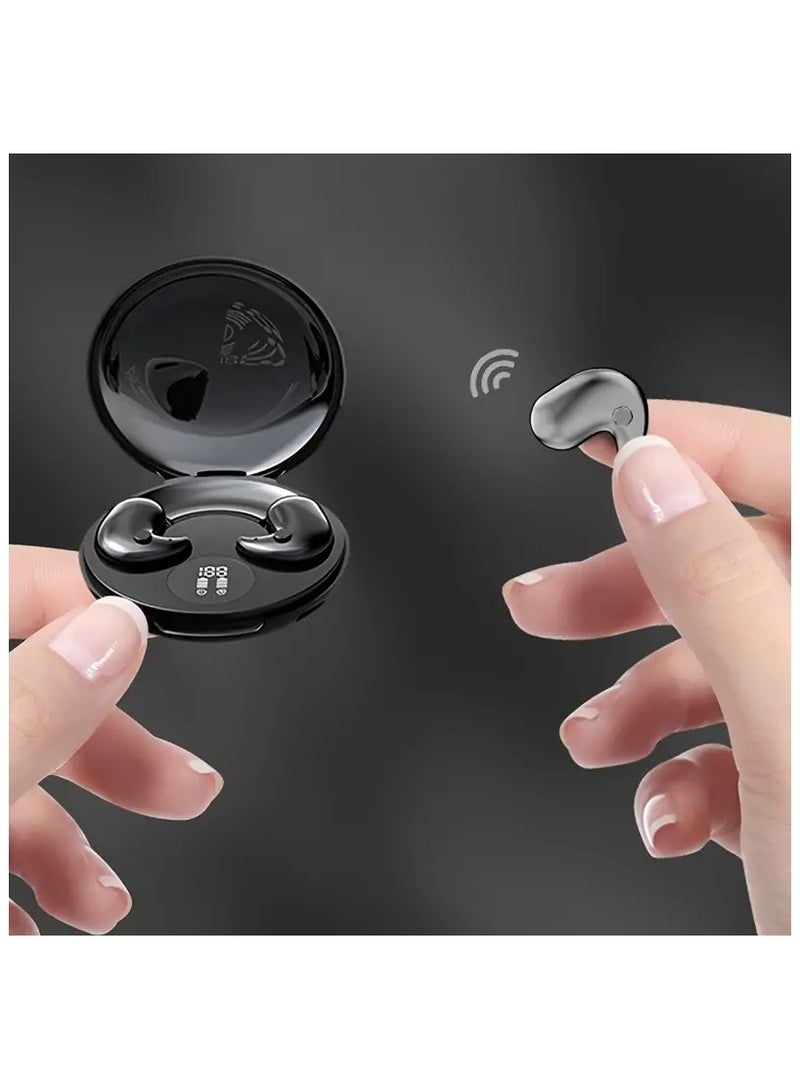 سماعات أذن لاسلكية غير مرئية تعمل بتقنية البلوتوث مع علبة شحن، مجموعة شرائح سوداء V5.3 - Image 3